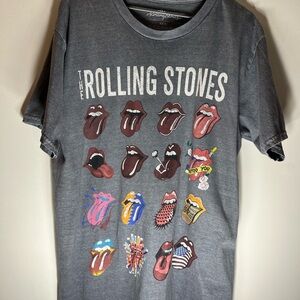 the Rolling Stones Gray Short Sleeve Tee with Multicolor Tongues